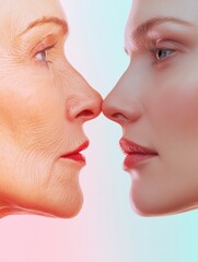 Obraz premium Contrasting beauty of aging and youthfulness captured in a striking side by side comparison. Generative AI