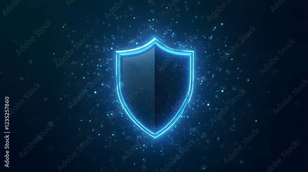 Poster cybersecurity shield: digital protection neon glow effect abstract background image stock photo