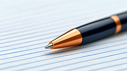 Close-up of pen on lined paper; note-taking concept