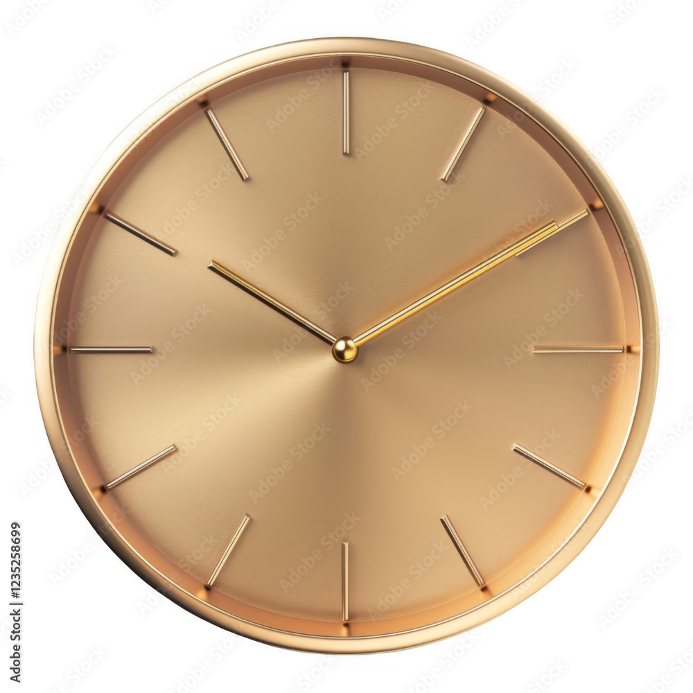 Poster elegant golden wall clock with minimalist design and no numbers on a smooth round face
