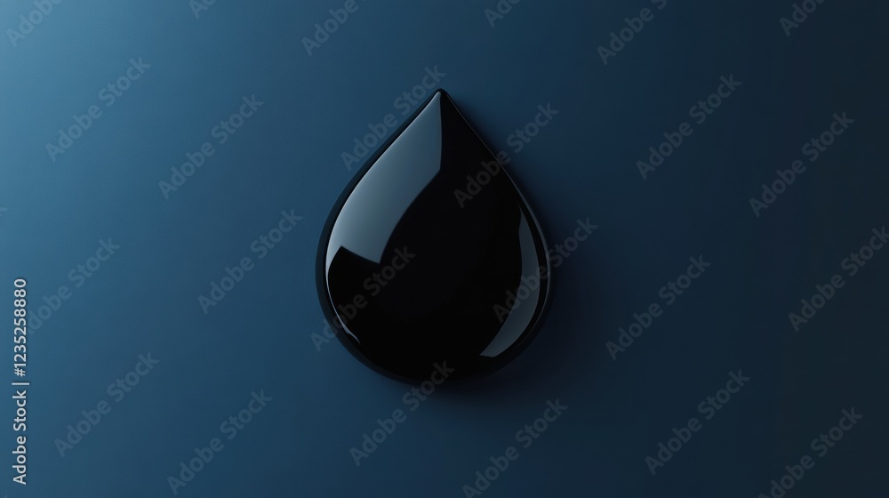 Poster Black liquid drop on a smooth dark background reflecting light under subtle angles. Generative AI