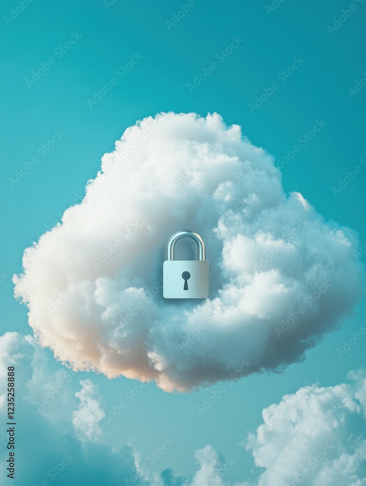 Poster a visually striking cloud graphic featuring a padlock, symbolizing security and privacy in digital s