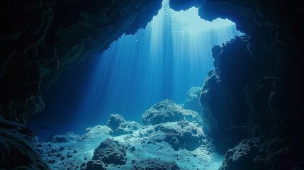 Underwater Cave - Exploring the depths of an underwater cave. 