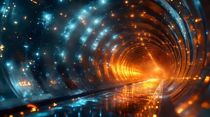 A tunnel with a blue and orange glow