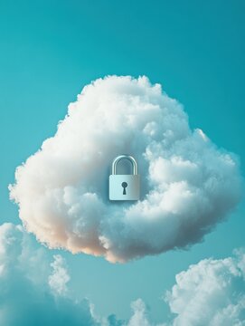 A visually striking cloud graphic featuring a padlock, symbolizing security and privacy in digital storage and cloud computing.