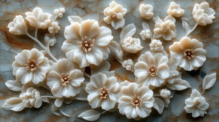 Carved marble floral panel, beige, background