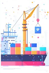 Naklejka premium Container ship being loaded with cargo by a large industrial crane