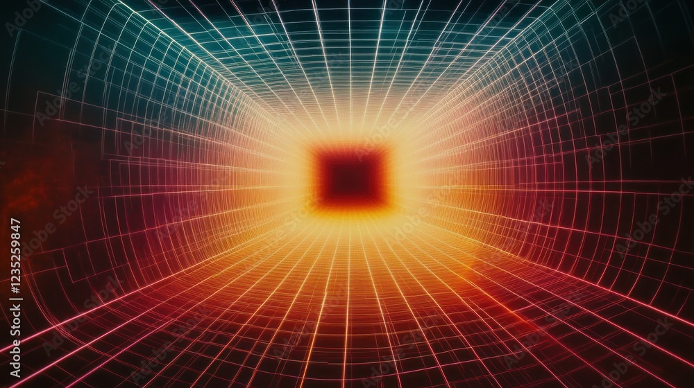 Poster abstract grid tunnel digital art visualization