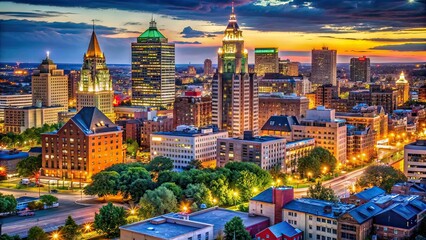 Buffalo NY Downtown Night Photography, Cityscape, AI Art, Urban, Lights