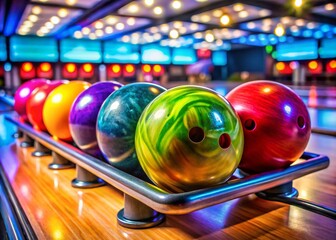 Bowling Alley Still Life: Bowling Balls on Return Rack
