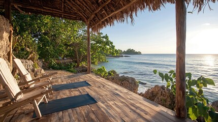 Tropical beach yoga deck sunset view