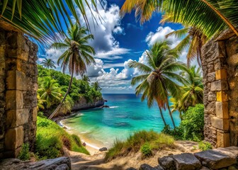 Fototapeta premium Caribbean Coconut Palm Urban Exploration Photography AI Art