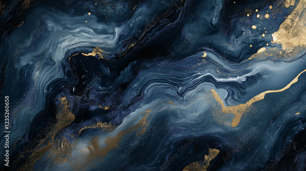 Poster elegant abstract background with swirling blue and gold hues creating a mesmerizing visual experienc