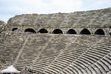 The Ancient City of Side. Port. Peninsula. Turkey. Manavgat. Antalya. The largest amphitheater in...