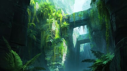 Lush Jungle Overgrown Ancient Stone Ruins