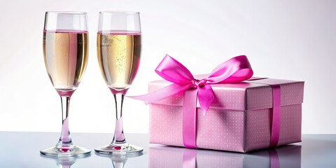 Champagne Glasses Gift Box High Depth of Field AI Photo