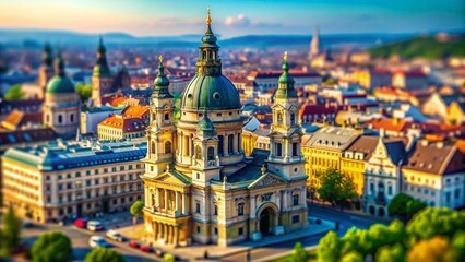 Obraz premium Budapest St. Stephen's Basilica Facade and Dome - Tilt-Shift Miniature Cityscape