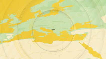 Abstract Map of Albania and Surrounding Regions with Circular Patterns.