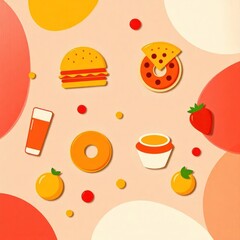trendy food pattern featuring donuts, coffee cups, and French fries, with pastel pinks, mints, and browns