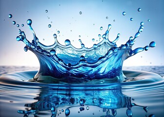 Close-up Blue Water Splash, Bubbles, White Background, Landscape Photography
