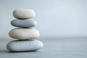 Balanced stack of stones on isolated background symbolizing harmony in the corporate world. Minimalist web banner