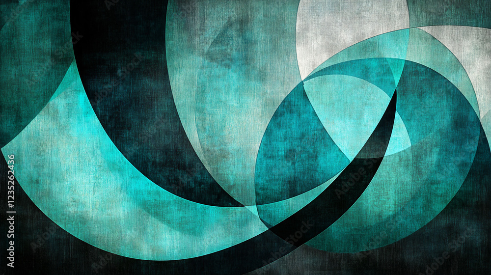Aufkleber abstract digital art piece with teal and black circular patterns and gradients evoking a sense of fl