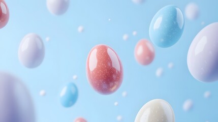 Colorful easter eggs on pastel blue background