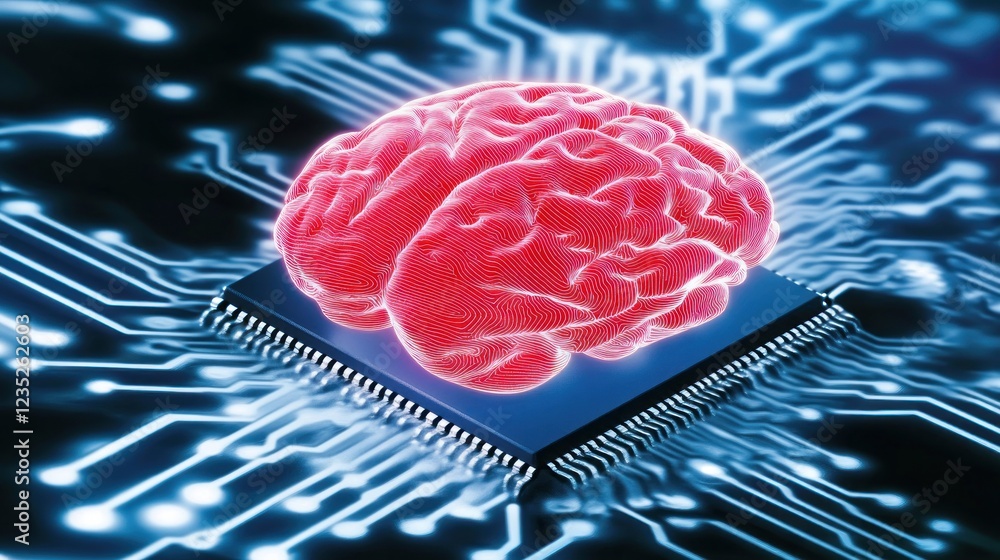 Poster Digital Brain On A Microchip Circuit Board