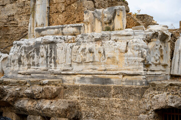 The Ancient City of Side. Port. Peninsula. Turkey. Manavgat. Antalya. The largest amphitheater in Turkey. The main street of the ancient city. Mediterranean Sea. 