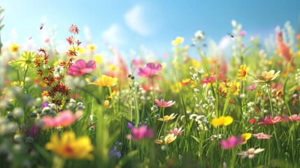 Wildflower Meadow in Spring: A field bursting with colorful flowers and buzzing insects.