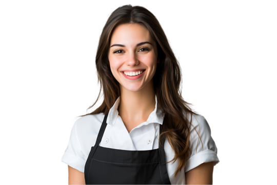 Portrait a happy waitress and food service woman, smiling, isolated on transparent background - Powered by Adobe