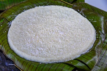 Amazonian coconut tapioca in banana leaf