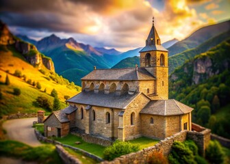 Fototapeta premium Charming Tilt-Shift Photo of Saint-Lizier Church Chevet, Pyrenees, France