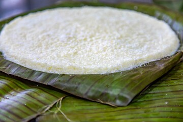 Amazonian coconut tapioca in banana leaf
