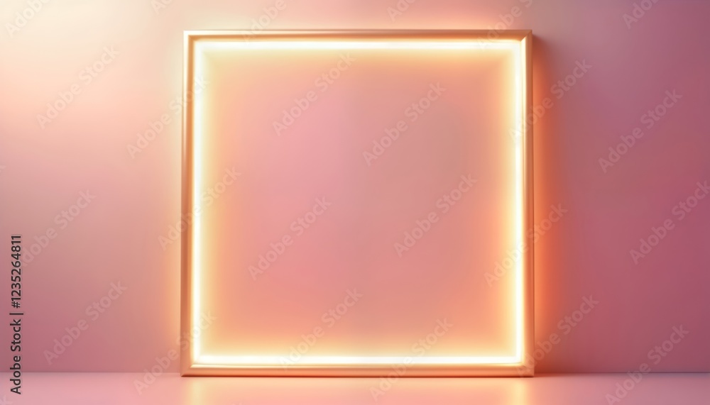 Leinwandbilder rose gold glowing rectangular frame on soft pastel pink background. modern design template for socia