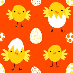 Easter chicken and eggs seamless birds pattern for wrapping paper and fabrics