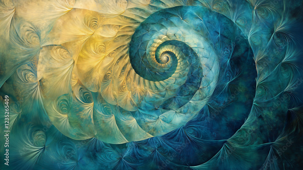 Poster elegant abstract artwork featuring spiraling circular forms in vibrant hues. generative ai