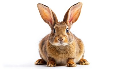 Fototapeta premium Cute Brown Rabbit, Graceful Pose, White Background, Conceptual Photography