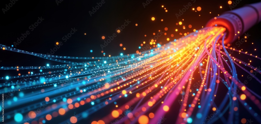 Aufkleber colorful fiber optic cables glow brightly. abstract illustration shows vibrant colors, dynamic lines