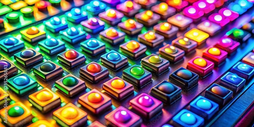 Poster close-up aerial view of calculator keyboard buttons: abstract tech background