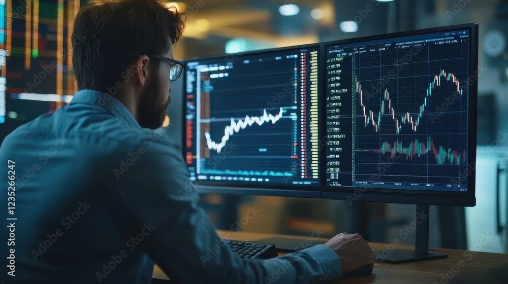 Aufkleber crypto trader investor analyst broker using pc computer analyzing online cryptocurrency exchange sto