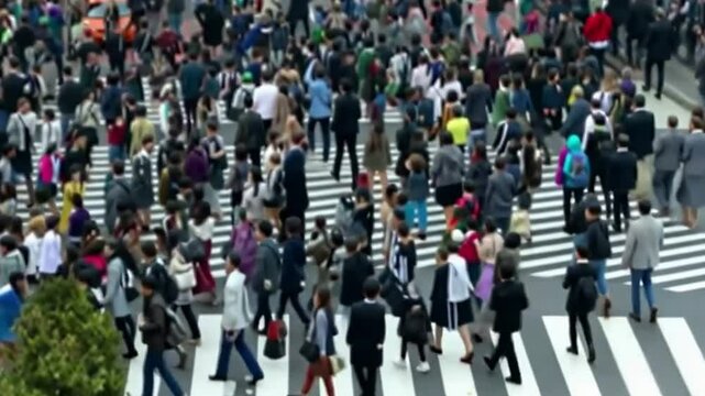 Thousands of people walk across the famous Shibuya