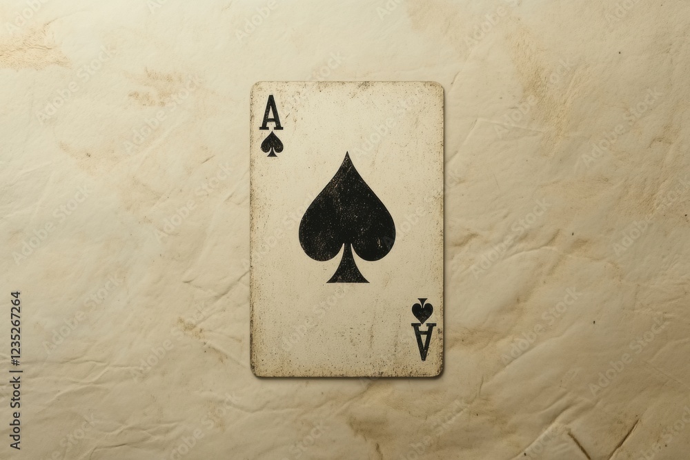 Aufkleber ace of spades playing card placed on aged paper background in a well lit setting to highlight its de