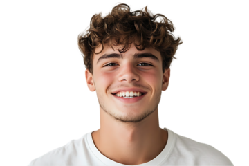 Young handsome guy smiling isolated on white background