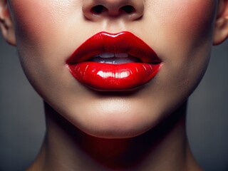 Obraz premium Close-up Shot of Luscious Lips with Bold Red Lipstick, Fashion Beauty Makeup