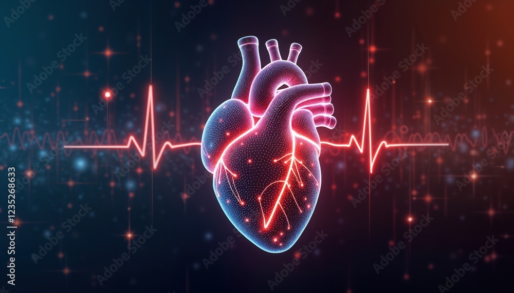 Leinwandbilder abstract digital heart graphic with glowing lines on dark background. tech heart structure pulses wi