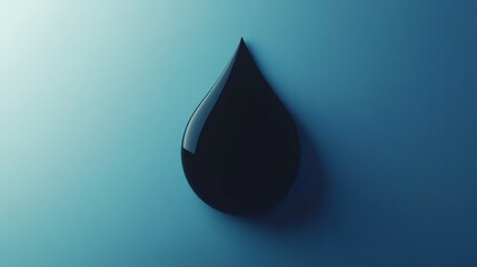 Fototapeta premium Black droplet with smooth surface resting on a blue background during soft lighting conditions. Generative AI