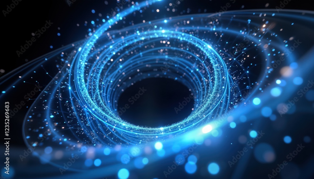 Poster dynamic glowing blue fractal design twirls. abstract background shows intricate patterns with light 