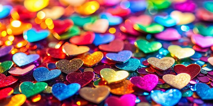 Colorful Heart Sequins Scattered, Close-up Candid Shot