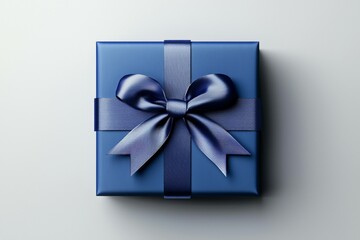 Blue box with a bow on top of it